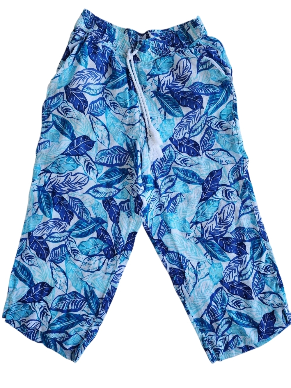 Sigrid Olsen Blue and Aqua Linen Print Pants - Picture 2 of 8